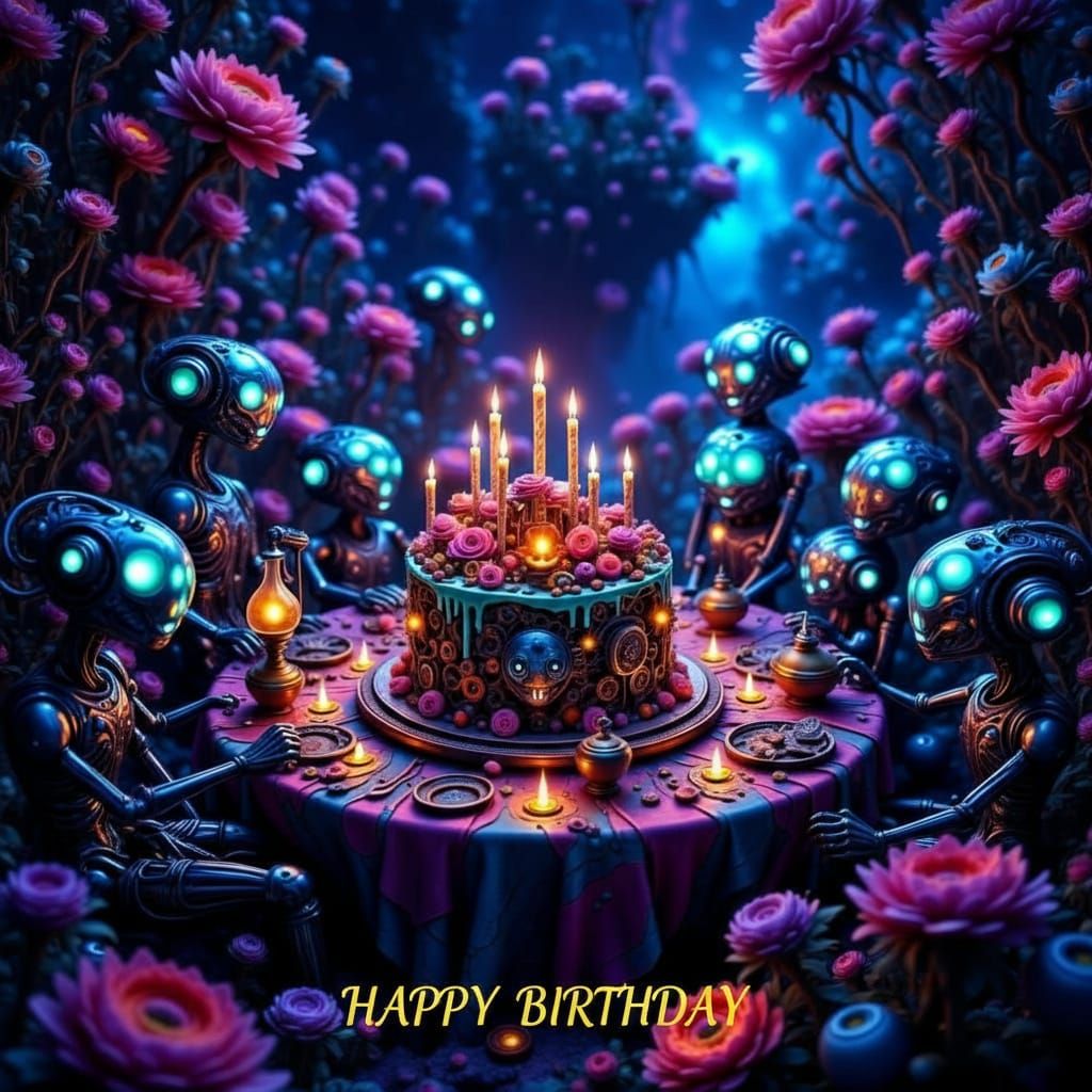 Automatons Celebrate Birthday With Gear Cake and Alien Gifts