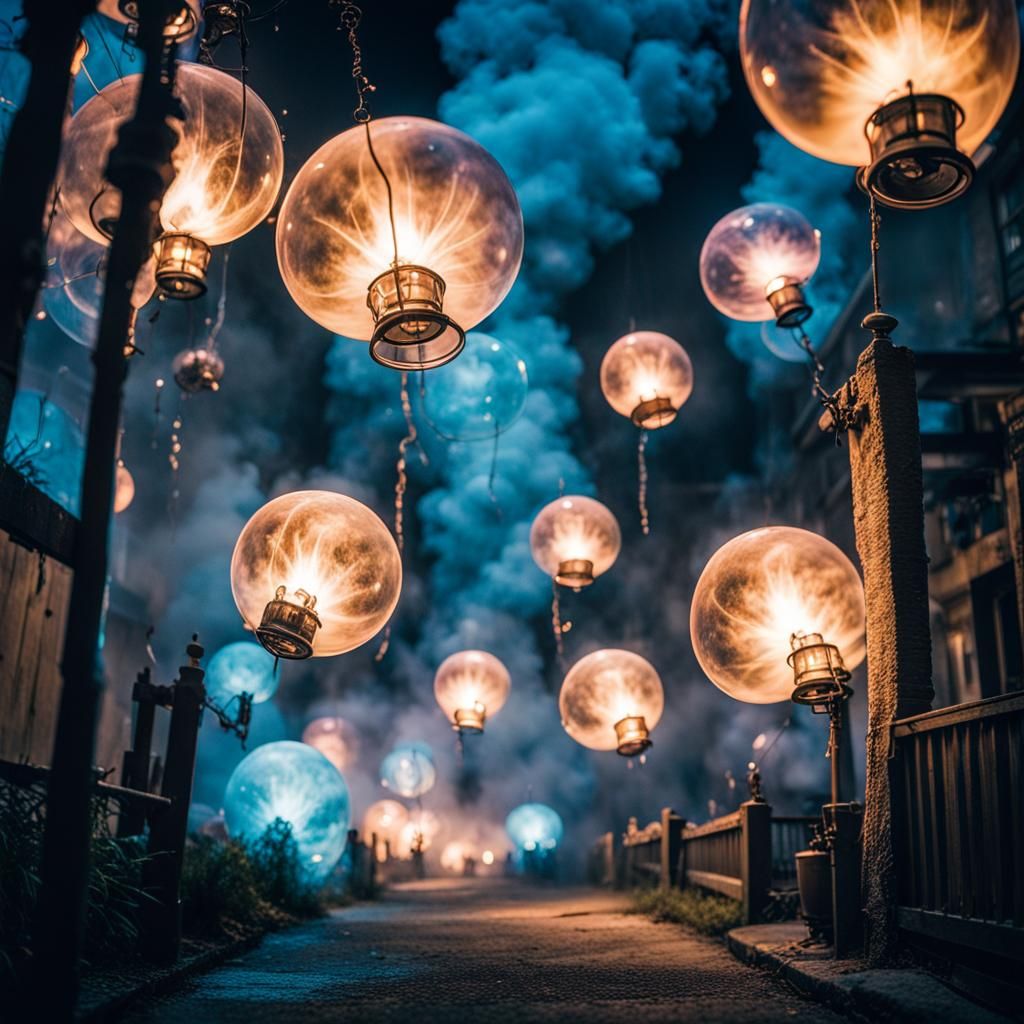 Glowing Bubble Lanterns Illuminate Night in Cinematic Style