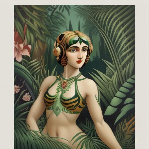 Art Deco Humanoid Tigers in Rousseau Style