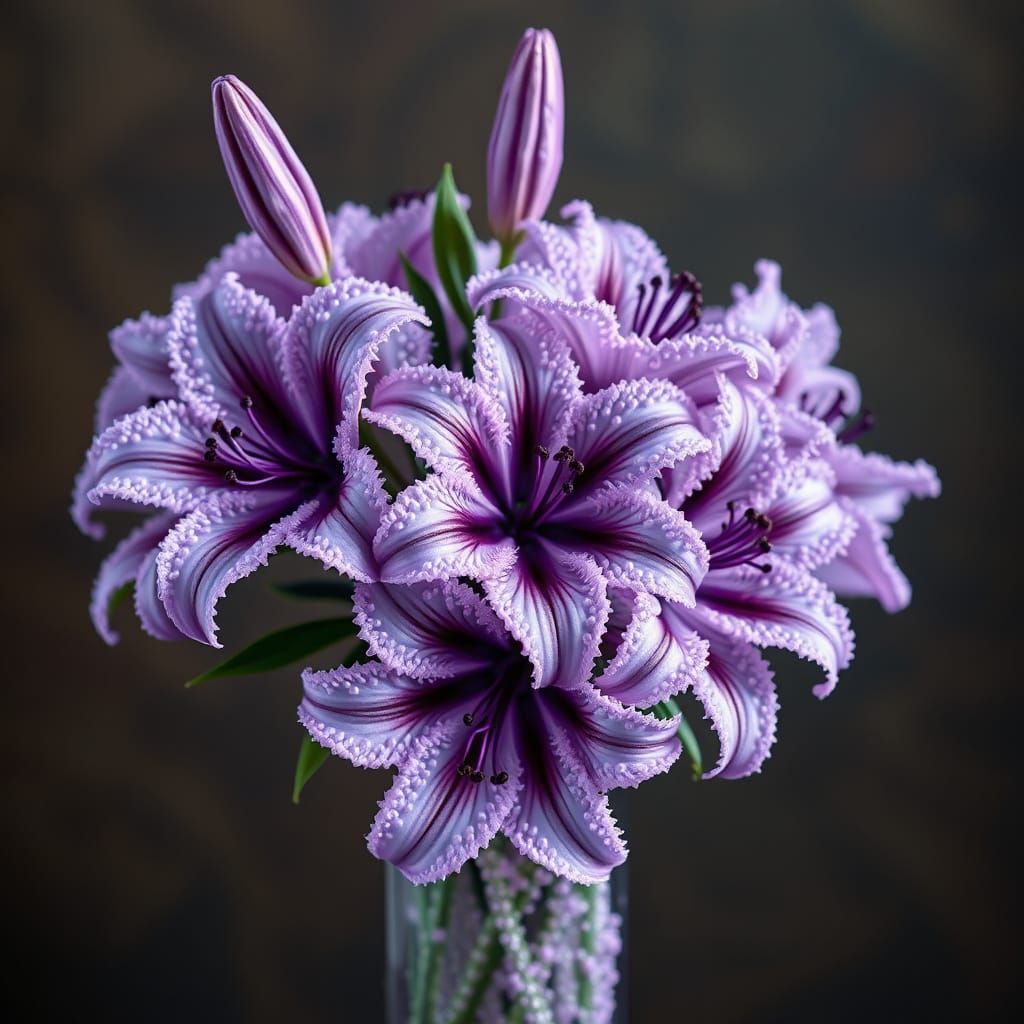 Beaded Lilac Vase: Detailed 4D Floral Art