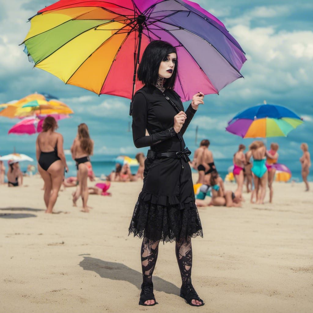 Goth girl on the beach