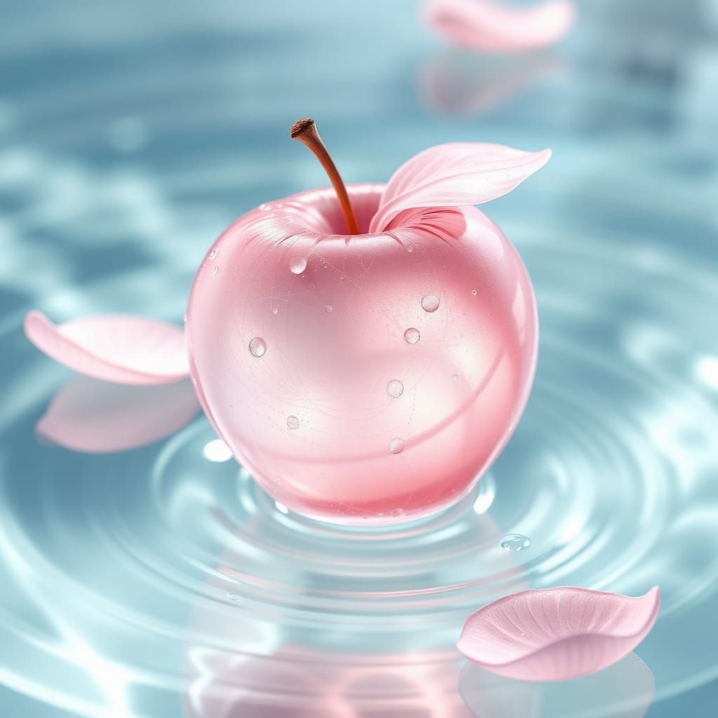 Crystal Pink Apple Floating: Anime-Inspired 3D Art