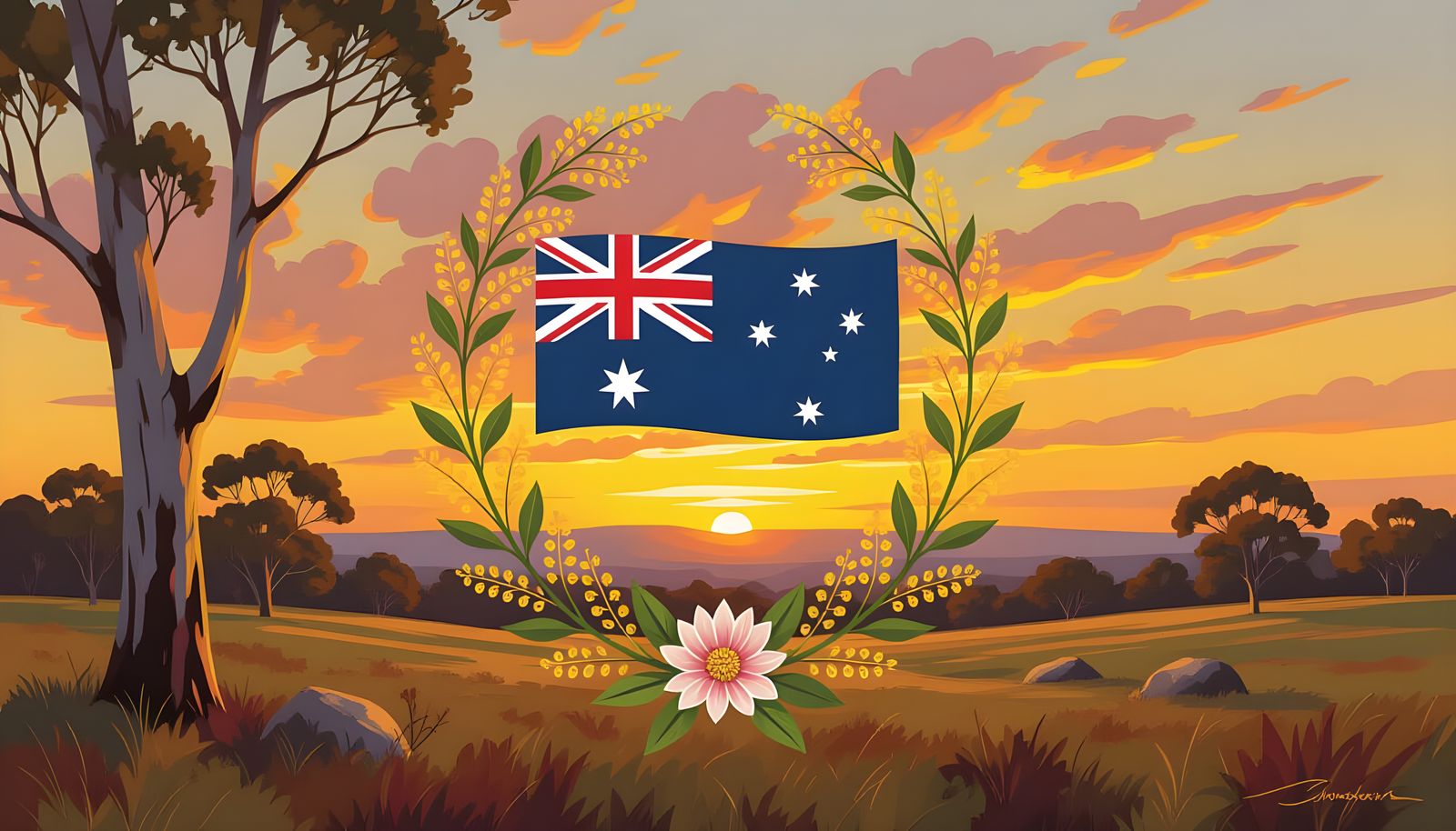 Australian Emblem in Impressionist Style