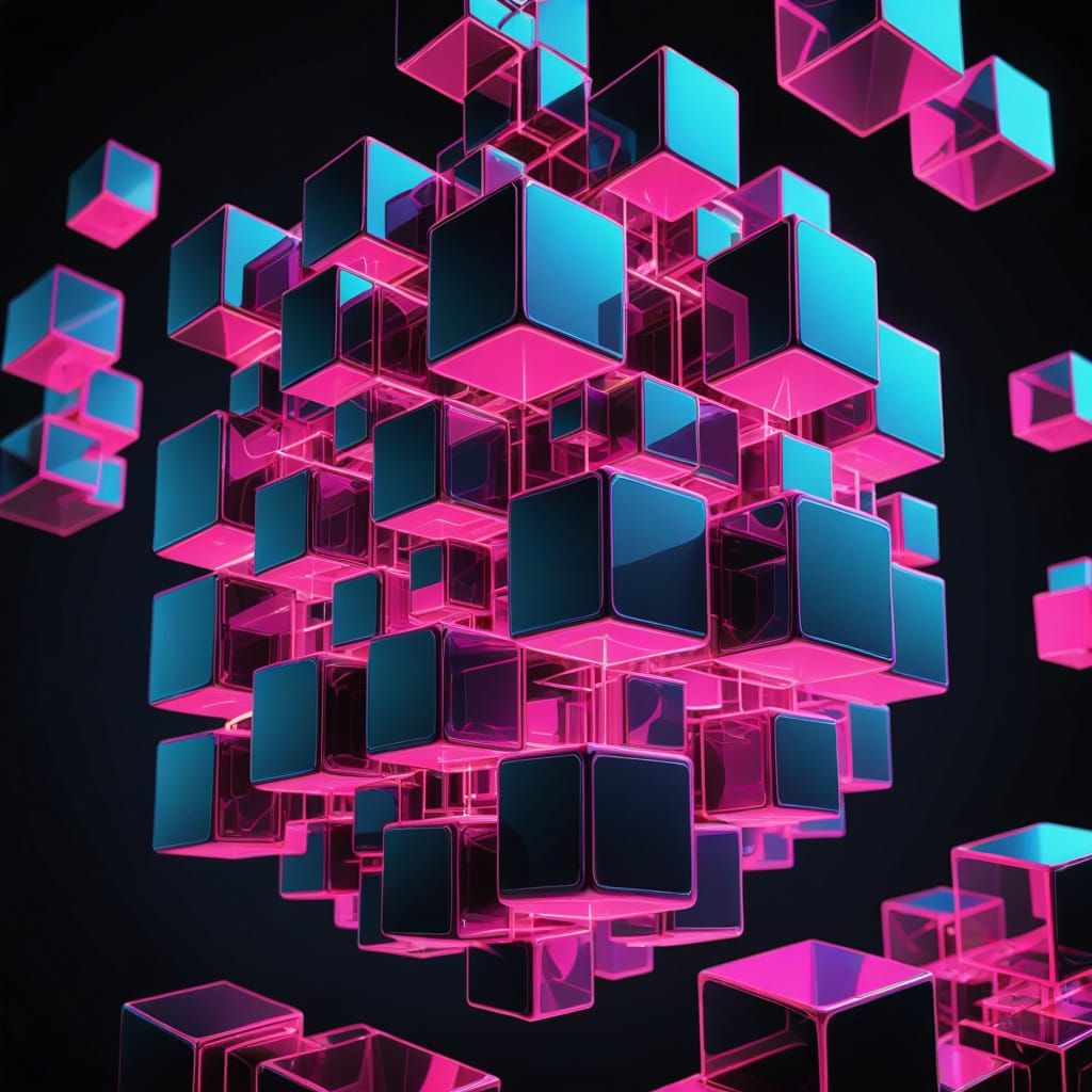 Neon Cubist Framework in High-Contrast Hues