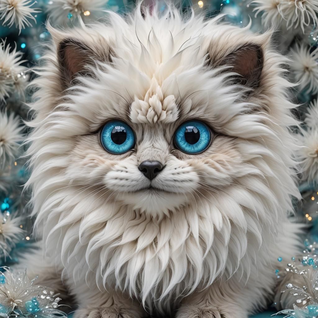 Adorable Fluffy Creature with Pastel Flowers in Dreamy Lands...