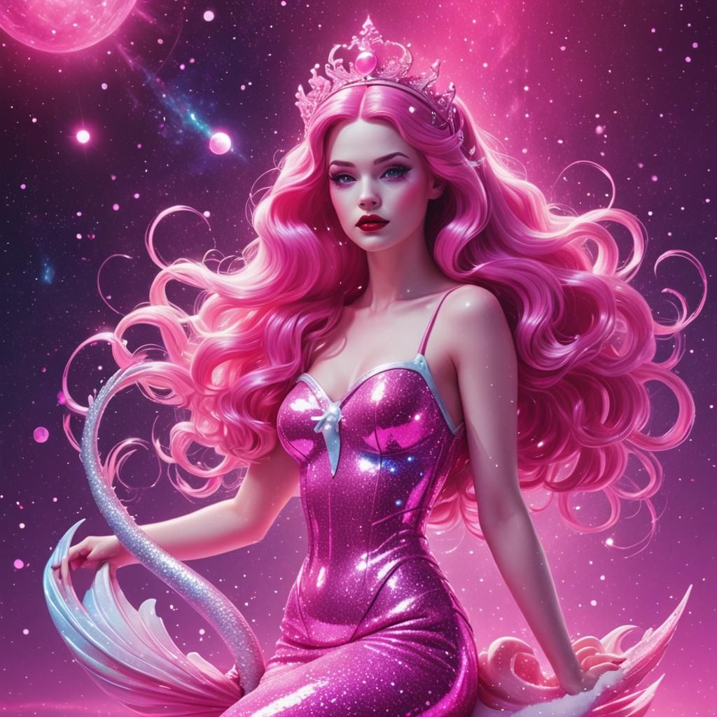Snow White Space Mermaid with Pink Sparkles