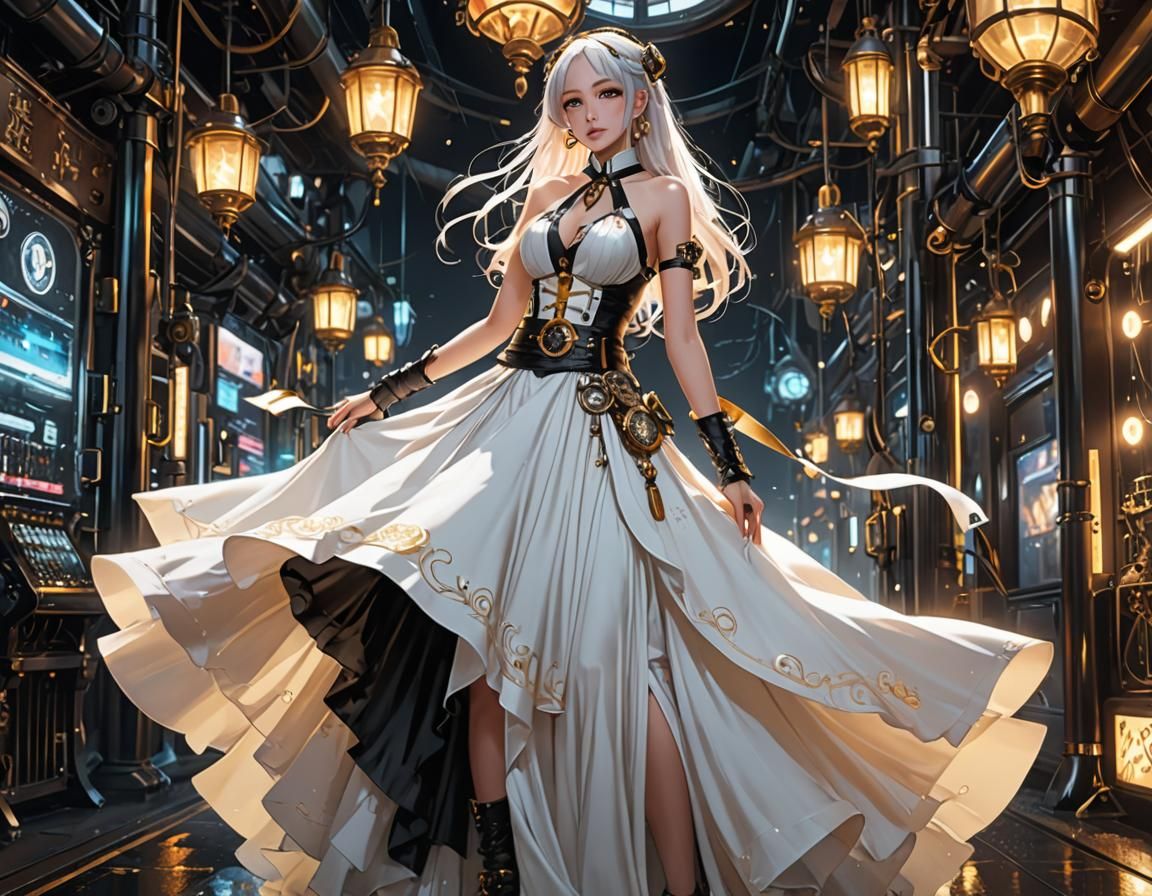 Steampunk Honey Dress in Neon Lights, Anime Art