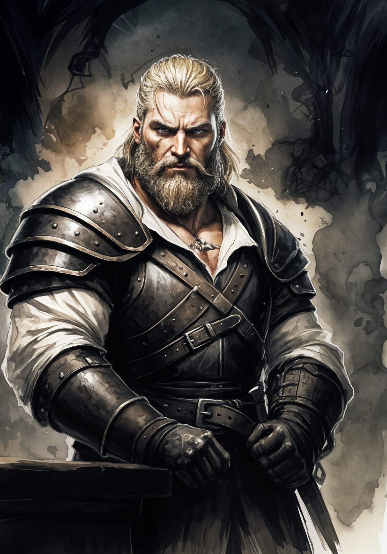 Rugged Master of the Underworld in Ink Drawing Style