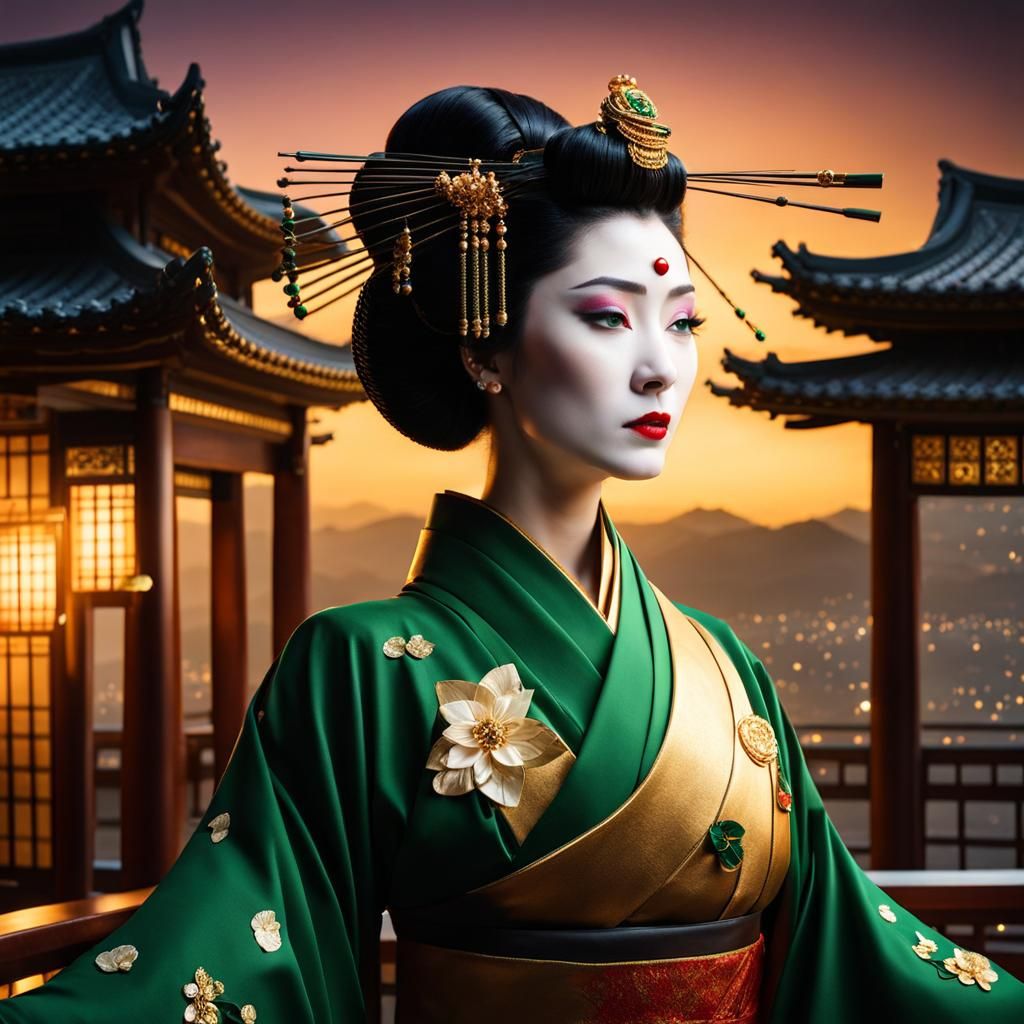 Geisha in Golden Palace Gazing at Stars