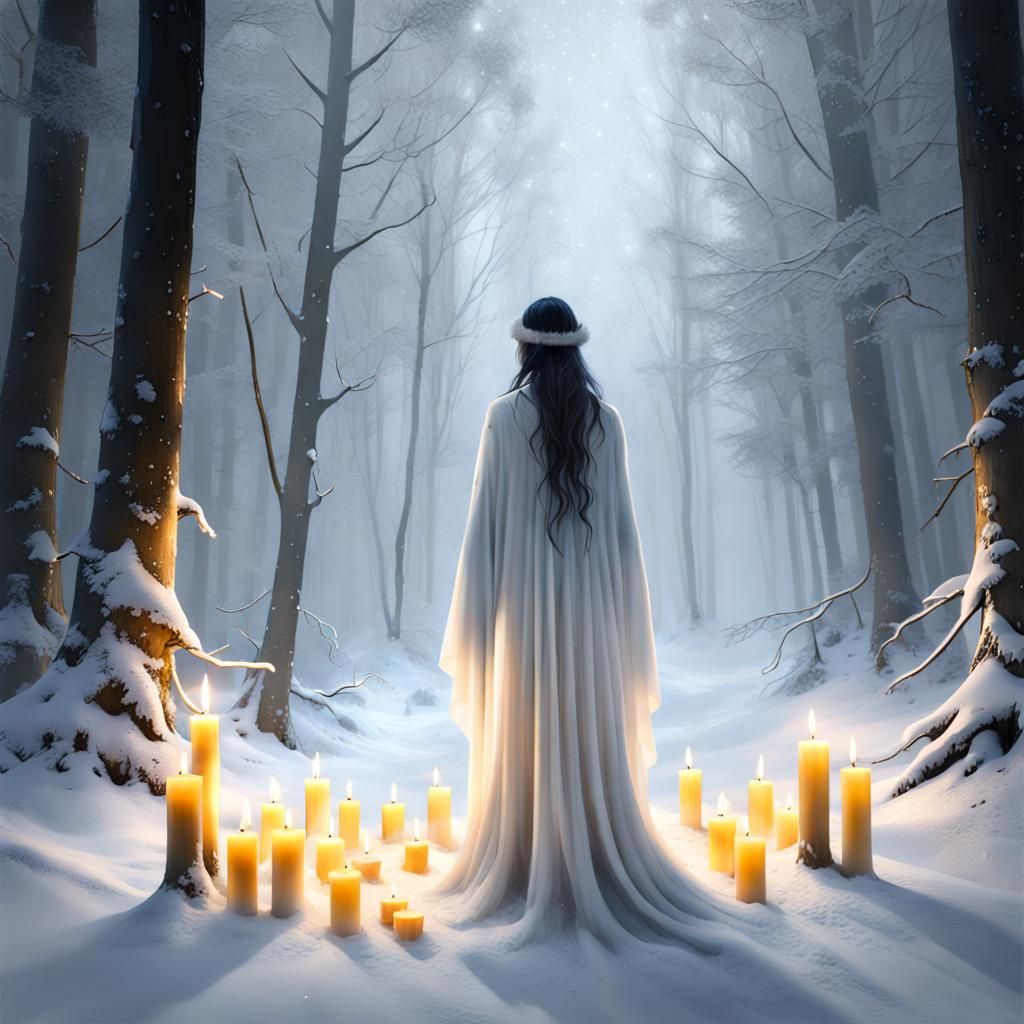 Ethereal Winter Spirit in Snowy Forest