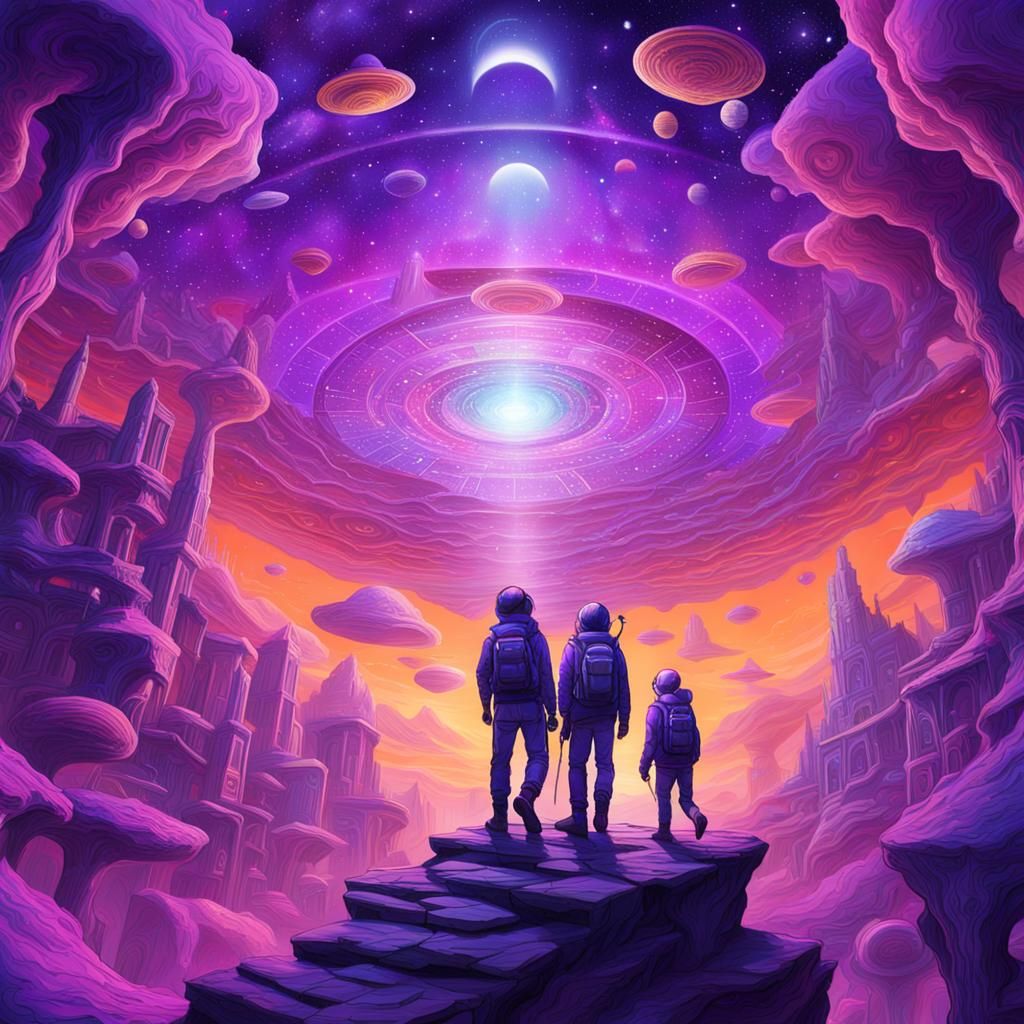 Explorers in Purple Dystopia: A Cosmic Illustration
