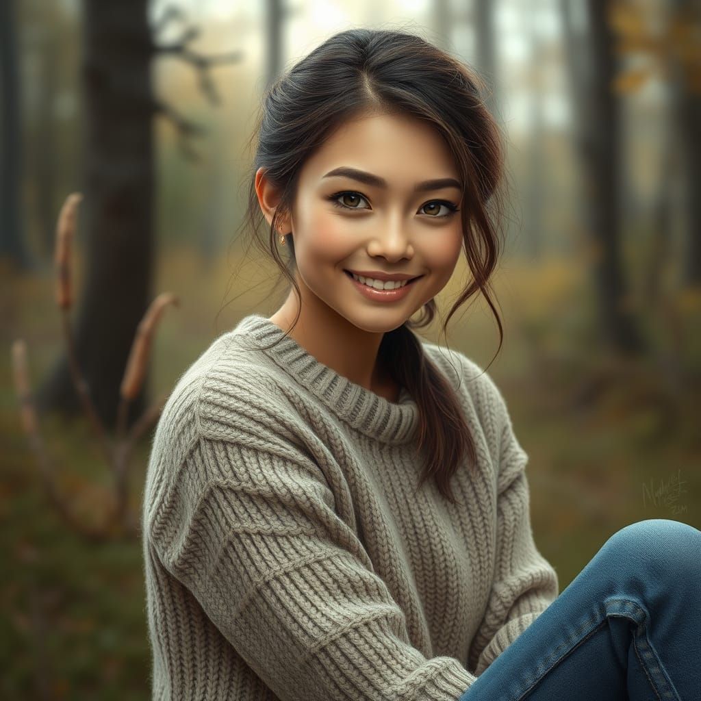 Charming Woman in Natural Setting, Realism Art