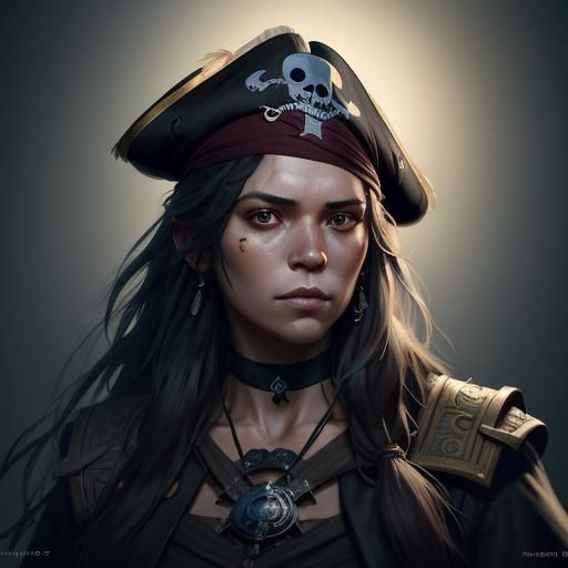 Detailed Pirate Girl Portrait in Art Nouveau Style