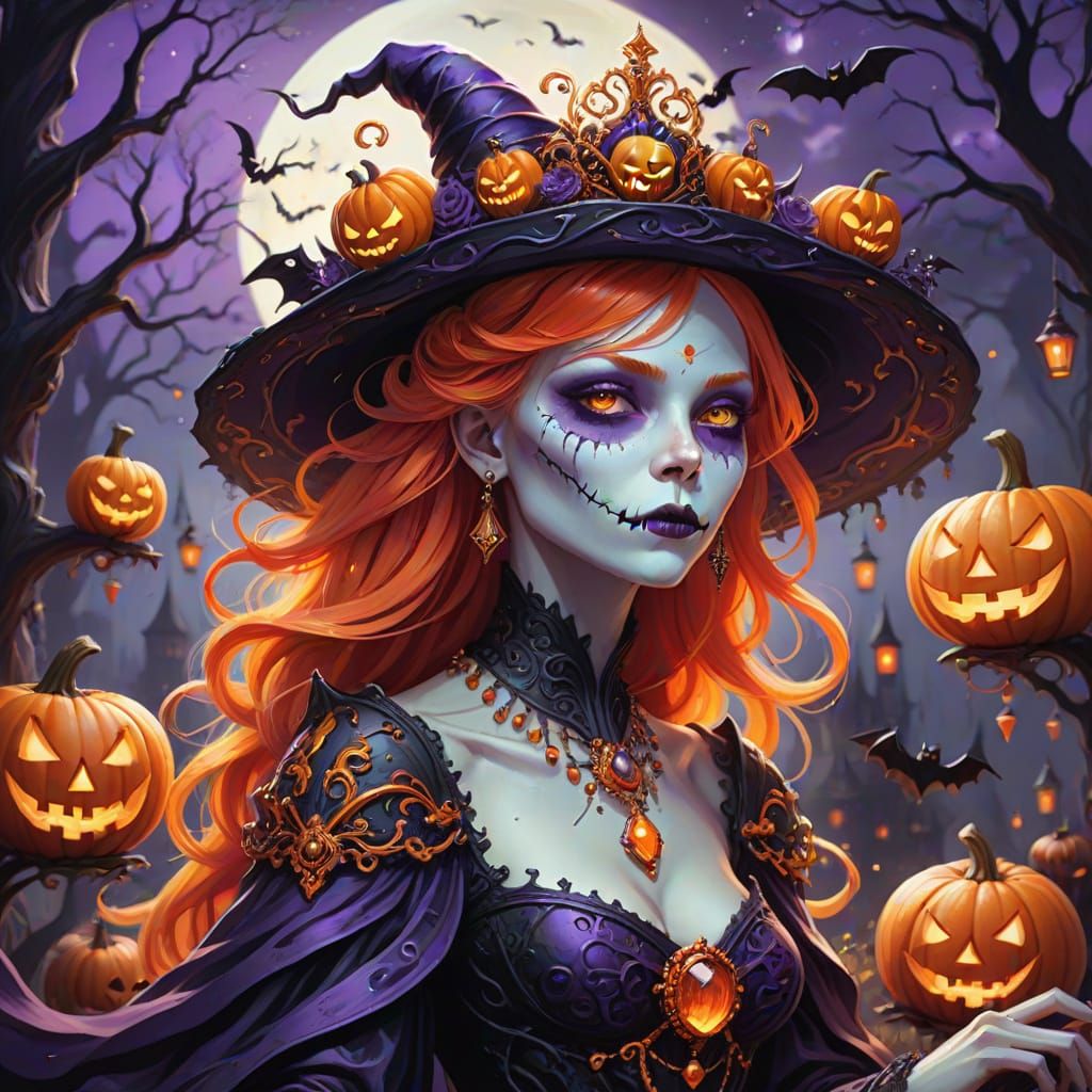 Halloween Witch Queen in Art Nouveau Style