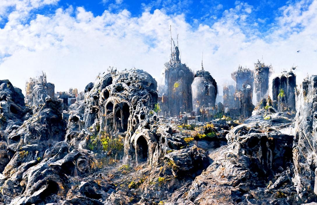 Overgrown Futuristic City in Gothic Horror Style