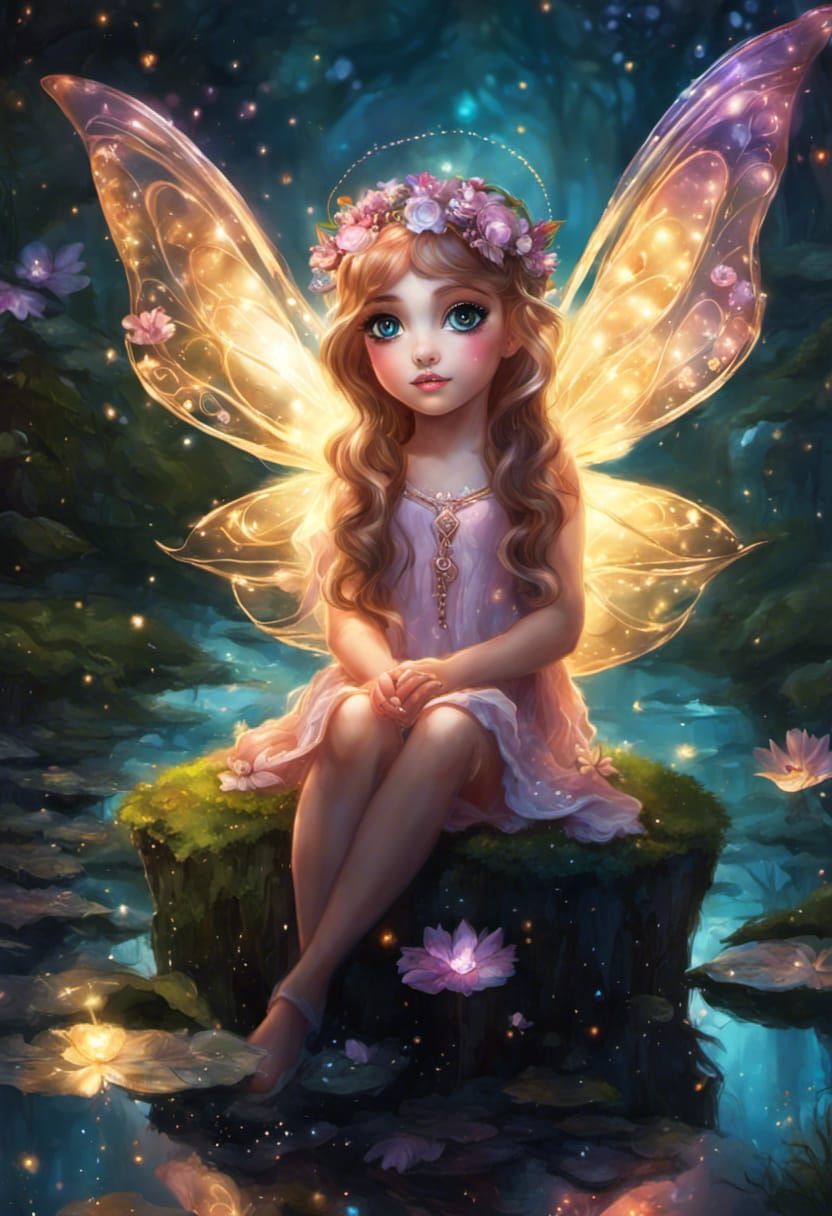 Cute Fairy Portrait with Magic Sparkles