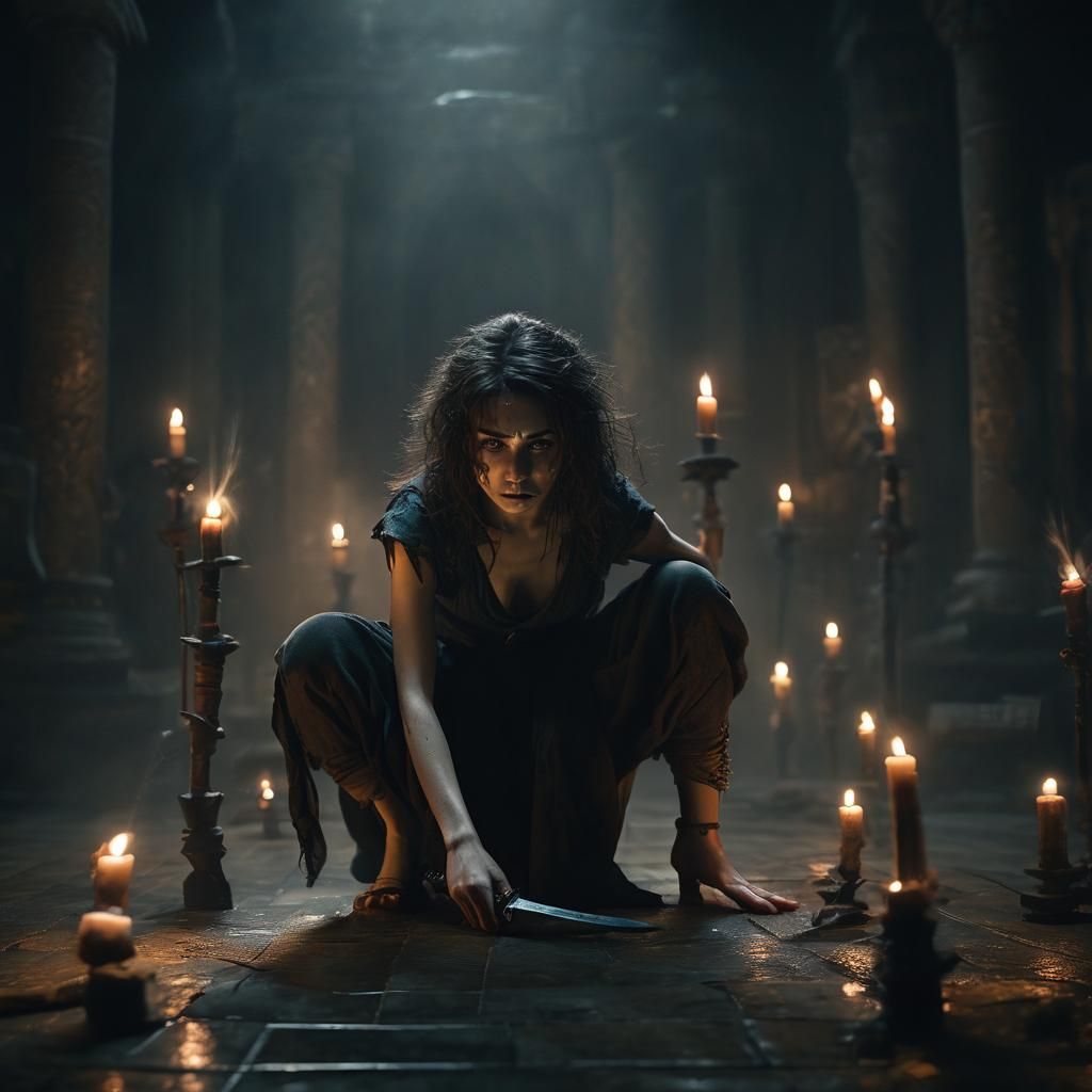 Inez Ghafa with Daggers in Dark Fantasy Art