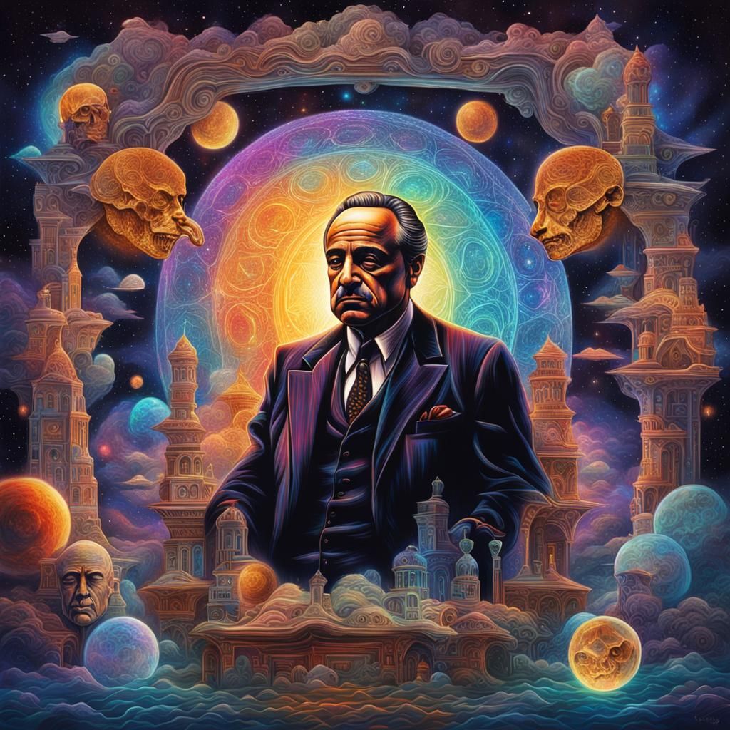 Cosmic Godfather: Holographic Astral Illustration