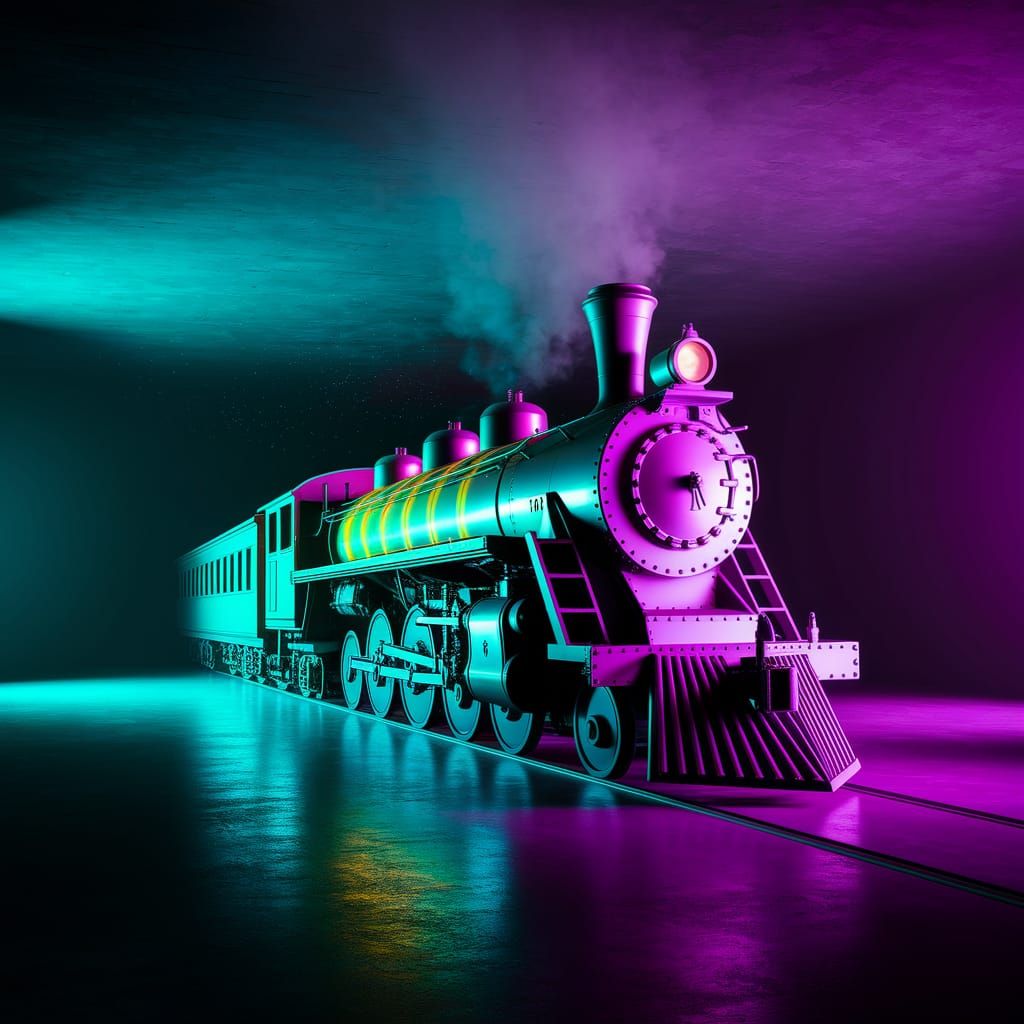 Surreal Blacklight Train Radiates Dreamlike Beauty