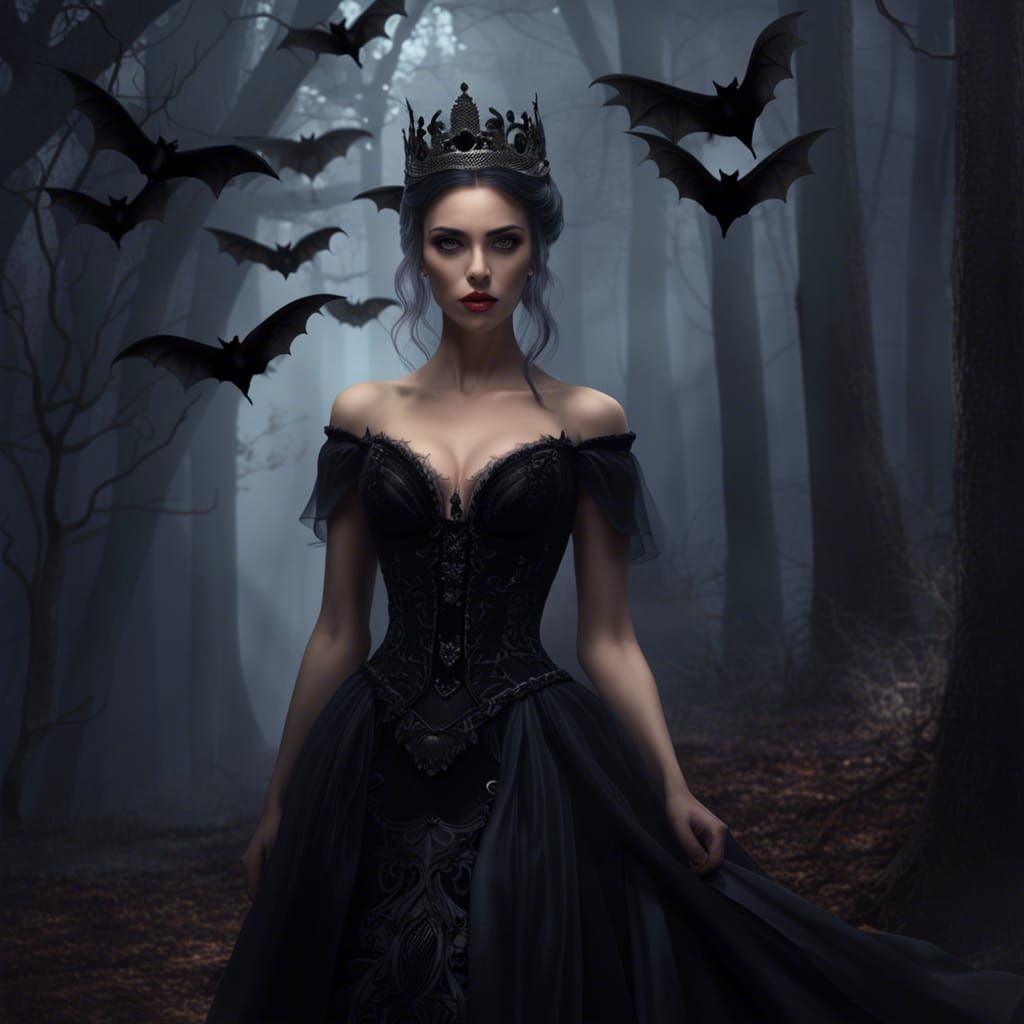 Gothic Princess in Dark Forest: Hyperrealistic Fantasy