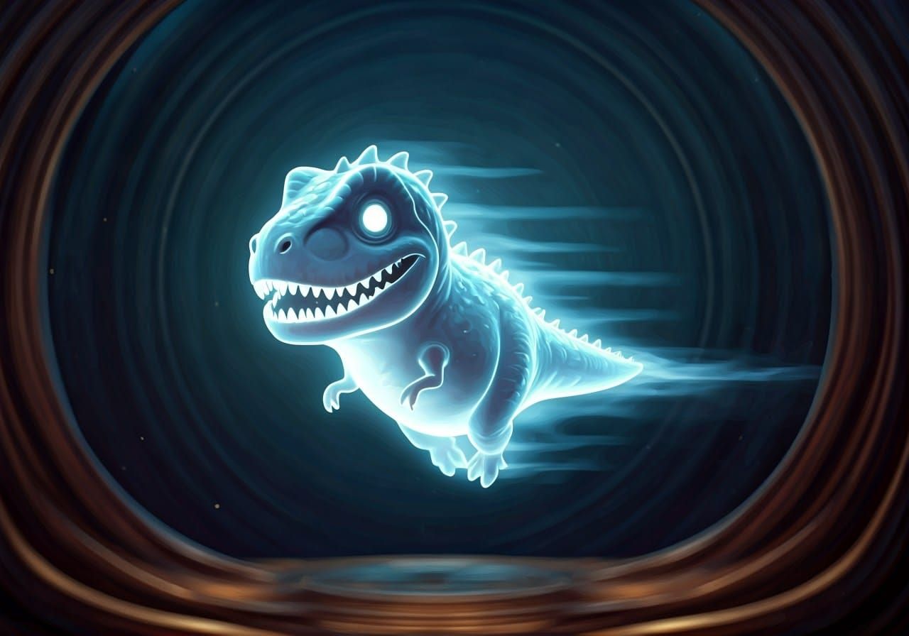 Whimsical Wraith T Rex in Ethereal Flight
