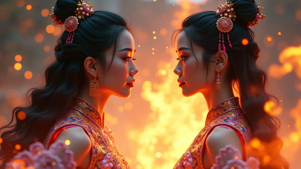 Futuristic Asian Women in Hyperrealistic Fire Fight