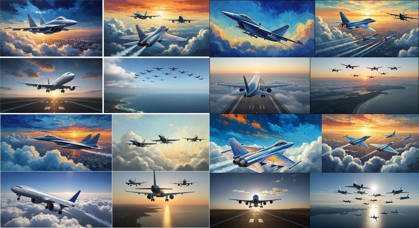 Fighter Jet Breaks Through Clouds: Oil Painting