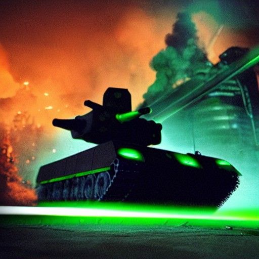Giant Robot Fires Green Laser at Tank