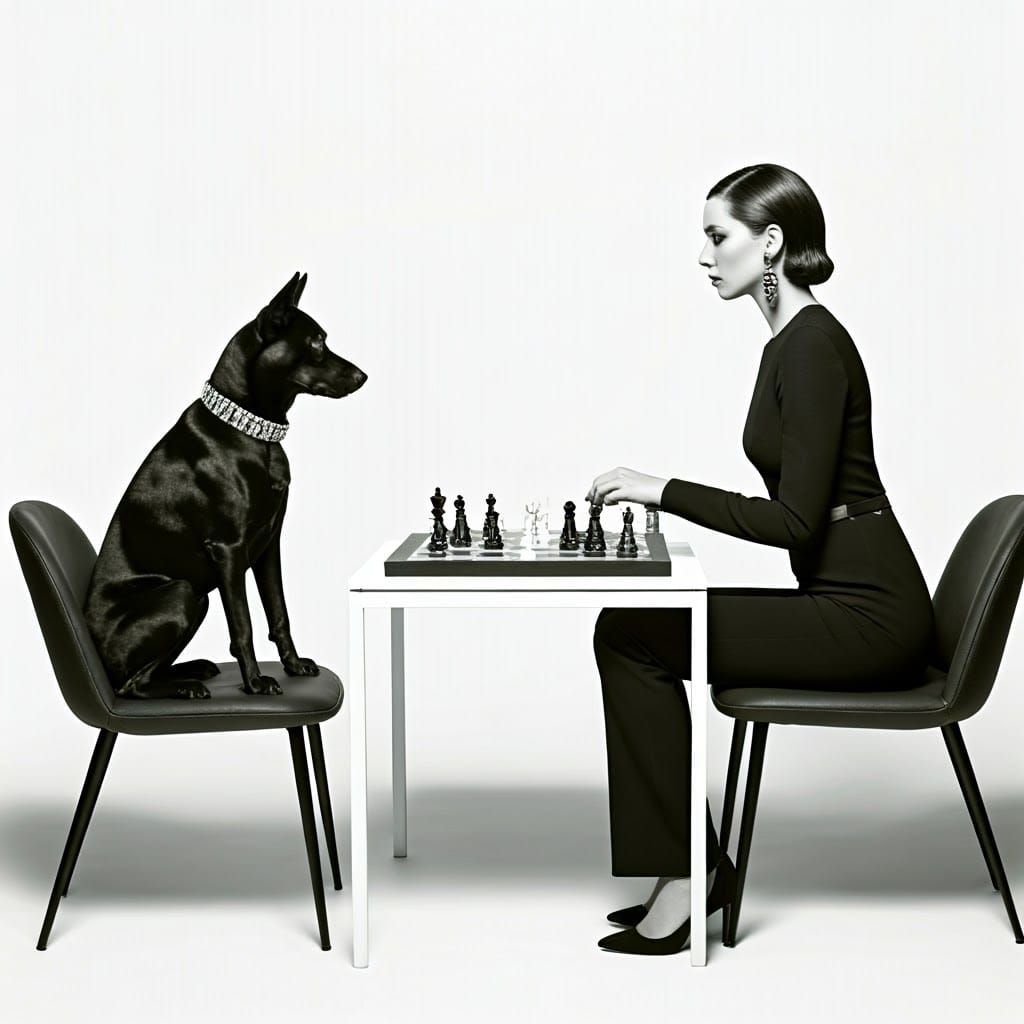 Surreal Woman and Chess-Playing Dog in Monochromatic Minimal...