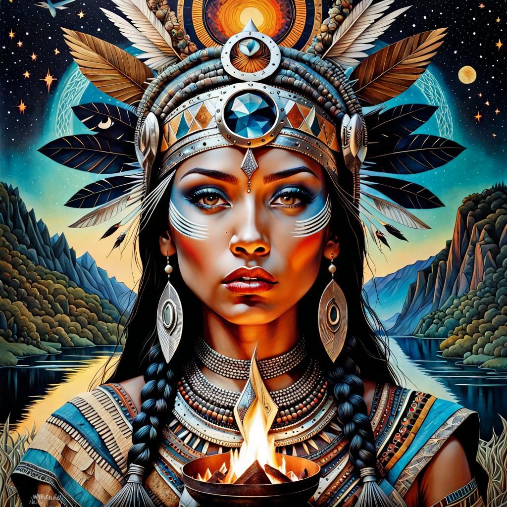 Tribal Shaman Portrait in Mixed Media Collage