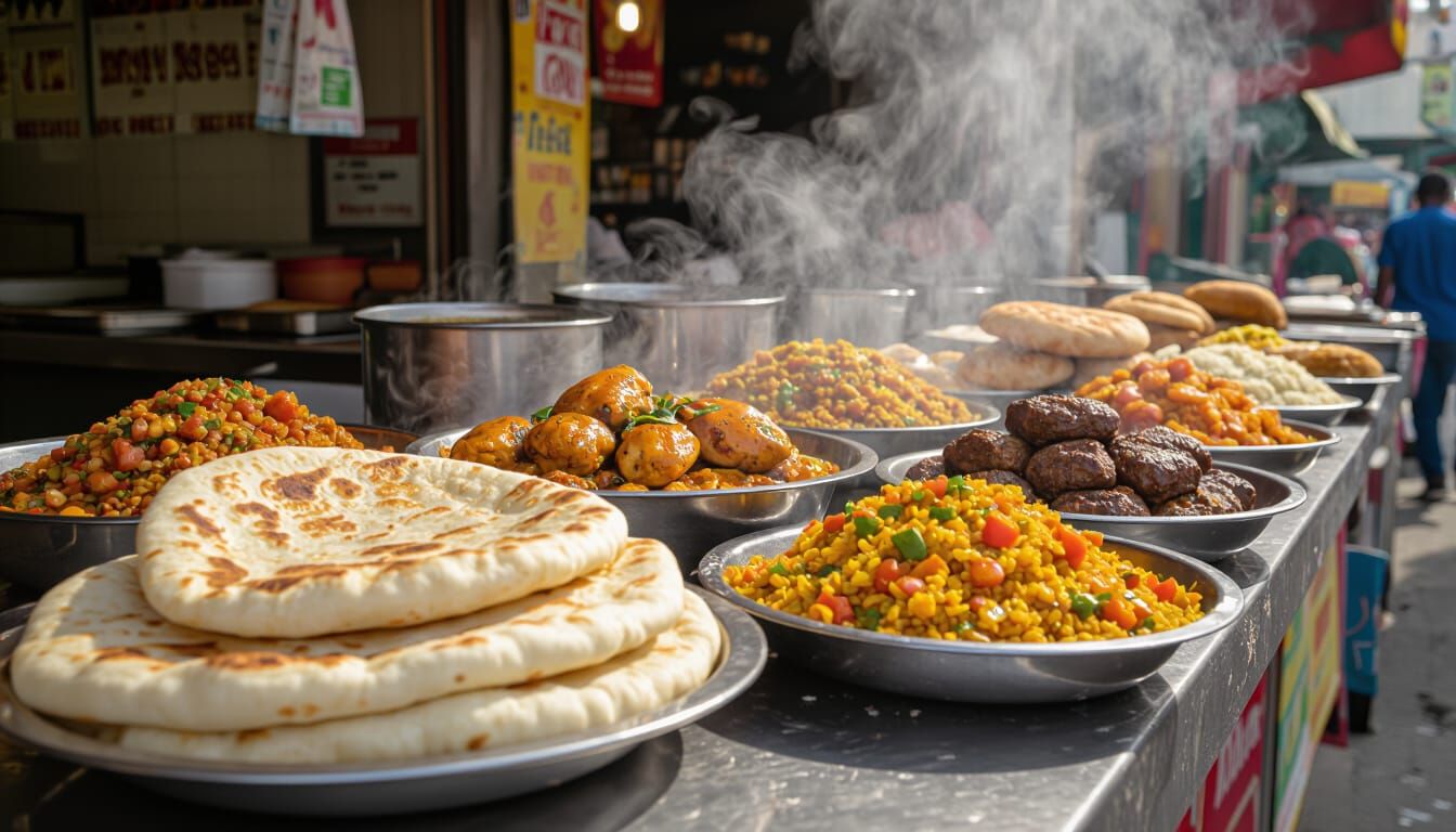 Vibrant Caribbean Feast in a Lively Market