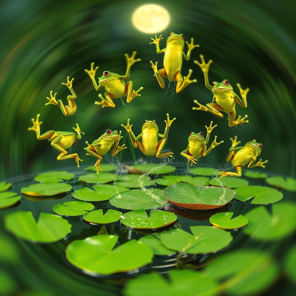 Frogs Leap in Zoetrope Illusion as Ripples Spread