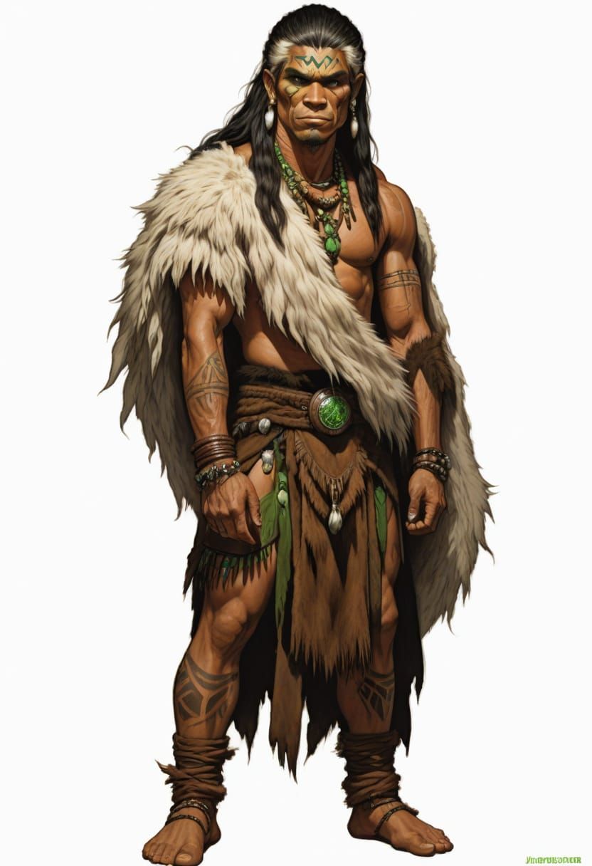 Primitive Fantasy Shaman in Tribal Attire