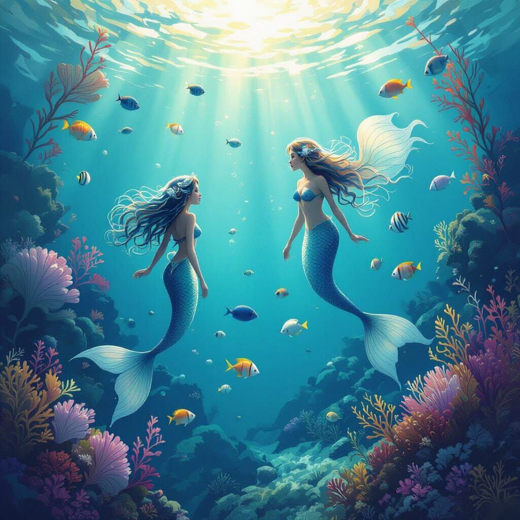 Underwater Mermaids and Exotic Fish in Dreamy Style