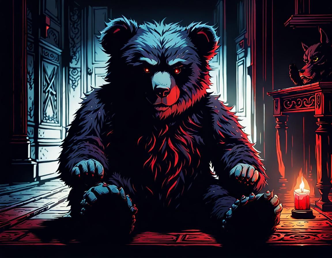 Possessed Teddy Bear in Dark Anime Style