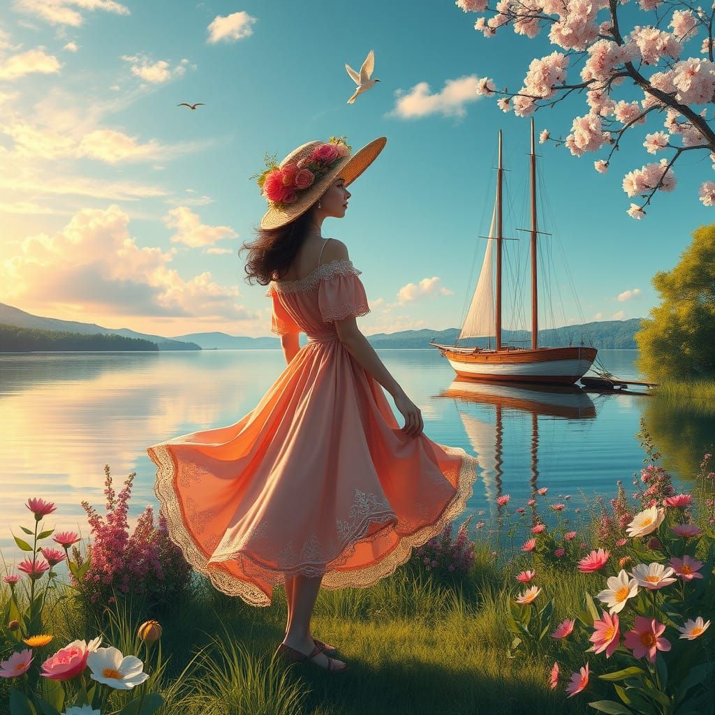 Whimsical Spring Dream Scene in Vibrant Colors