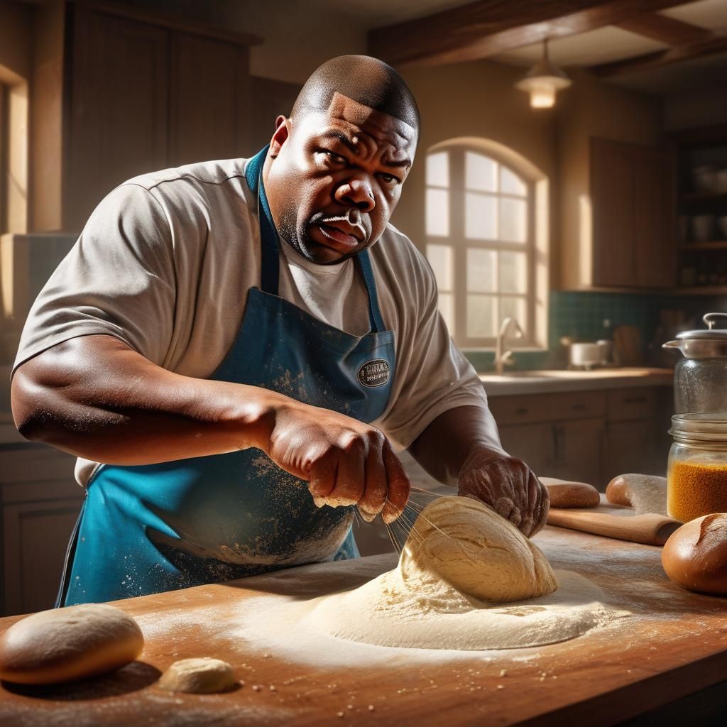 Biz Markie Kneading Dough: Hyperrealistic Kitchen Scene