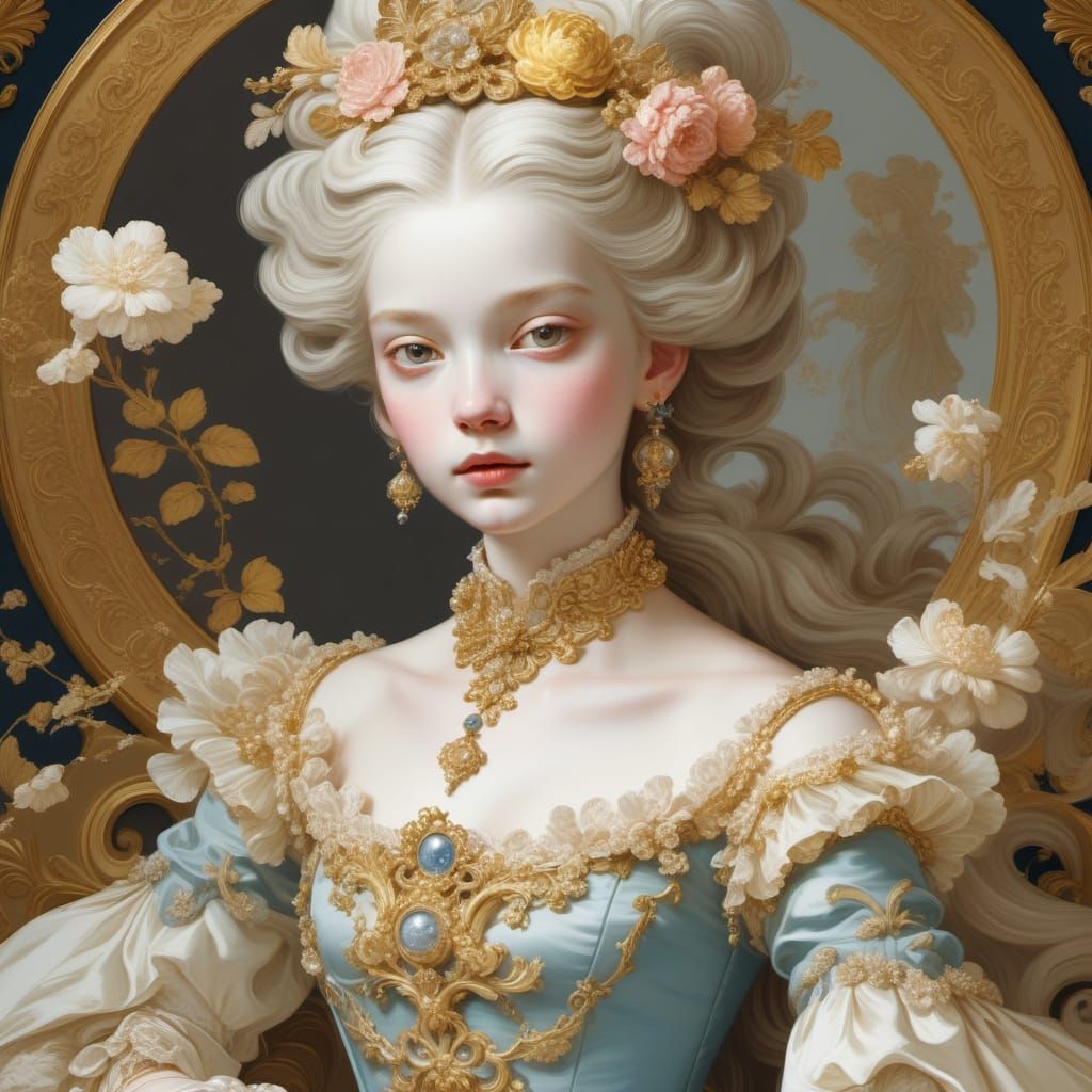 Rococo Princess with Golden Accents in Fragonard Style