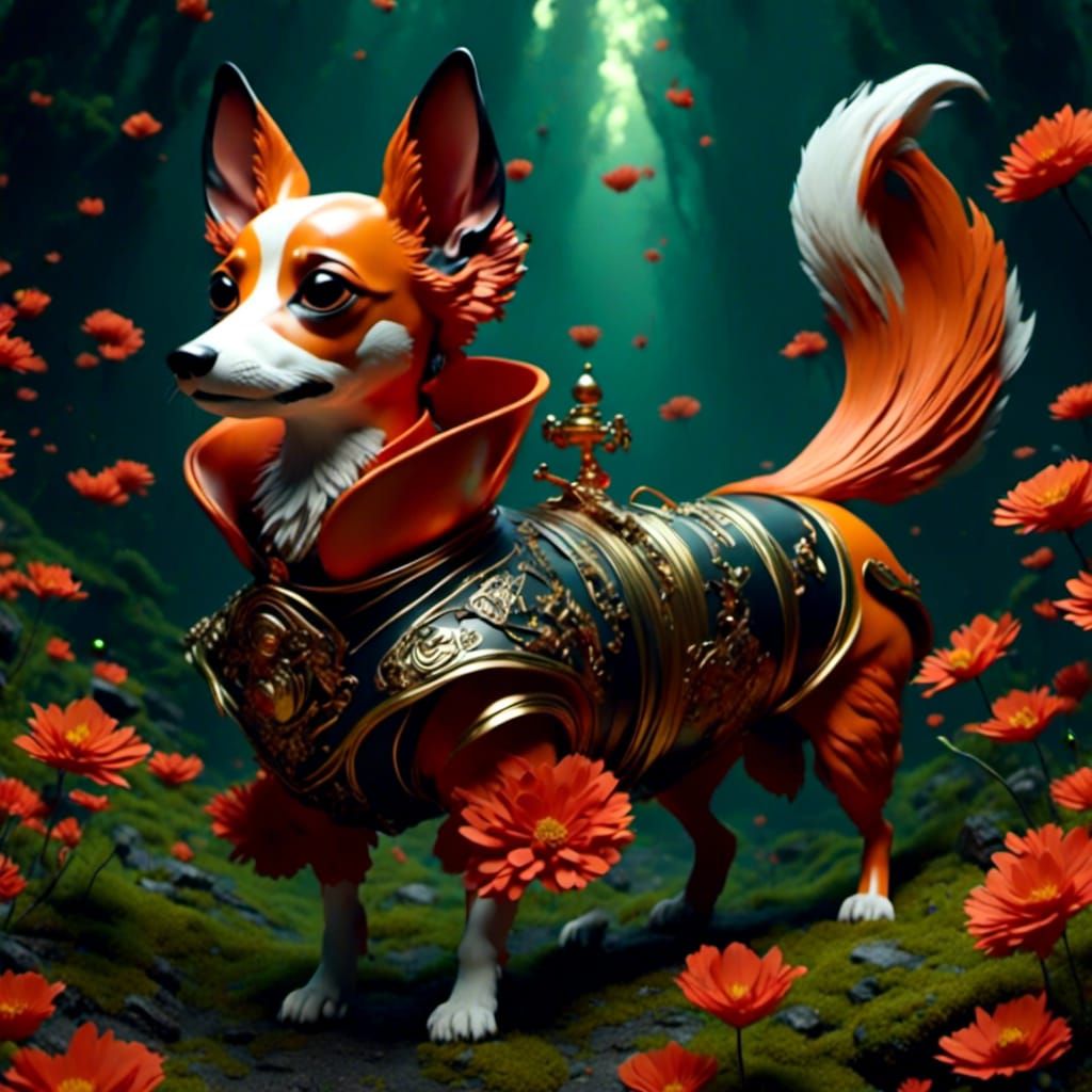 Dachshund Kitsune in Ghibli Animation Style