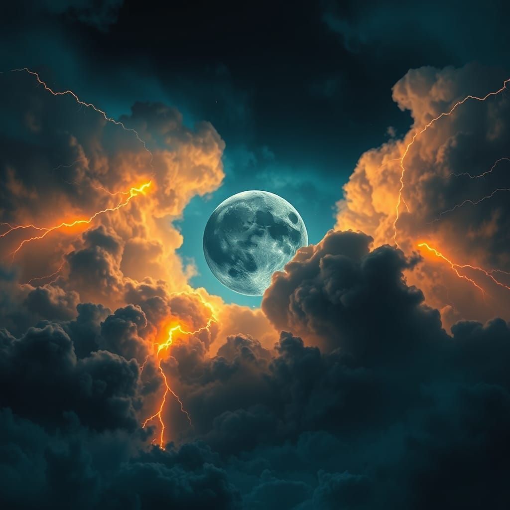 Black Moon Amidst Electric Storm in Matte Painting Style