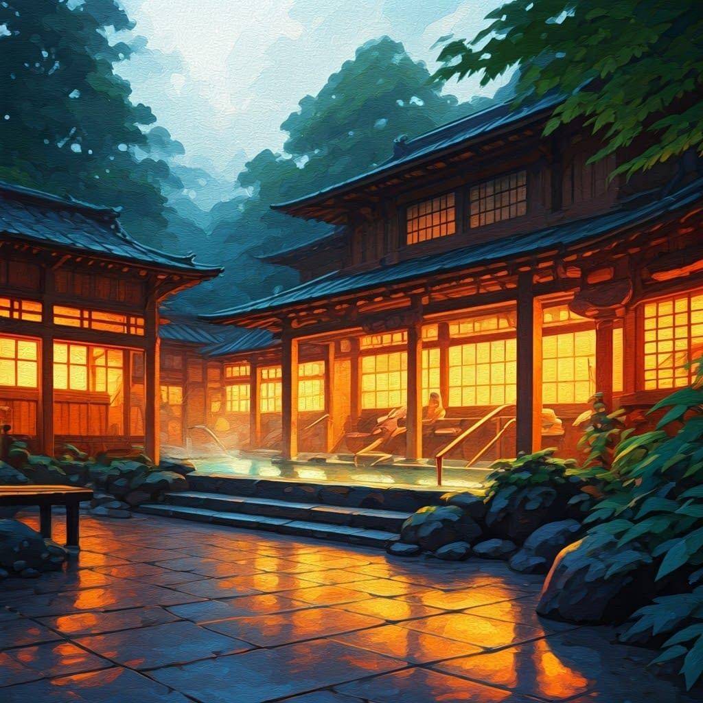 Surreal Japanese Onsen Bathhouse Erupts in Steampunk Dreams