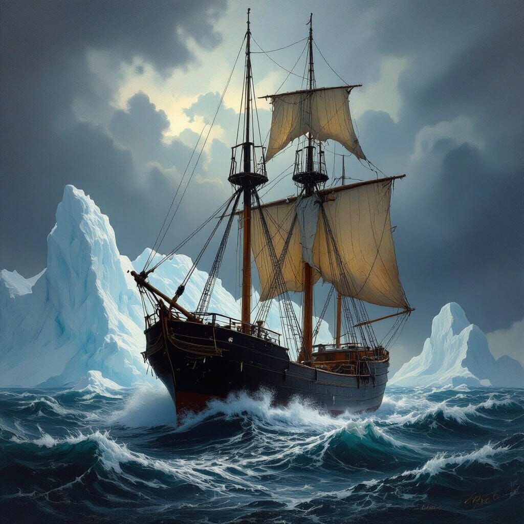 Whaling Ship in Frozen Sea, Group of Seven Style