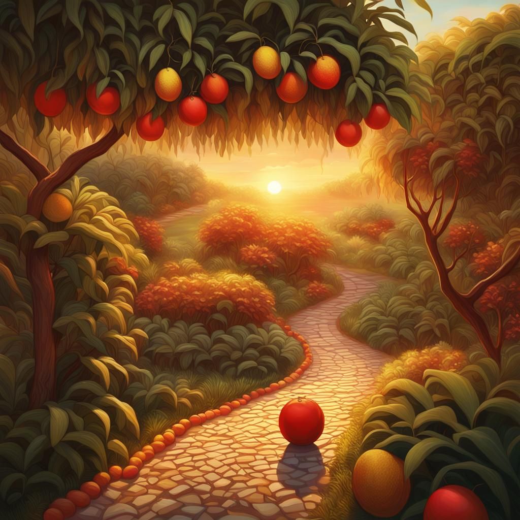 Red Ball of String in Garden at Golden Hour