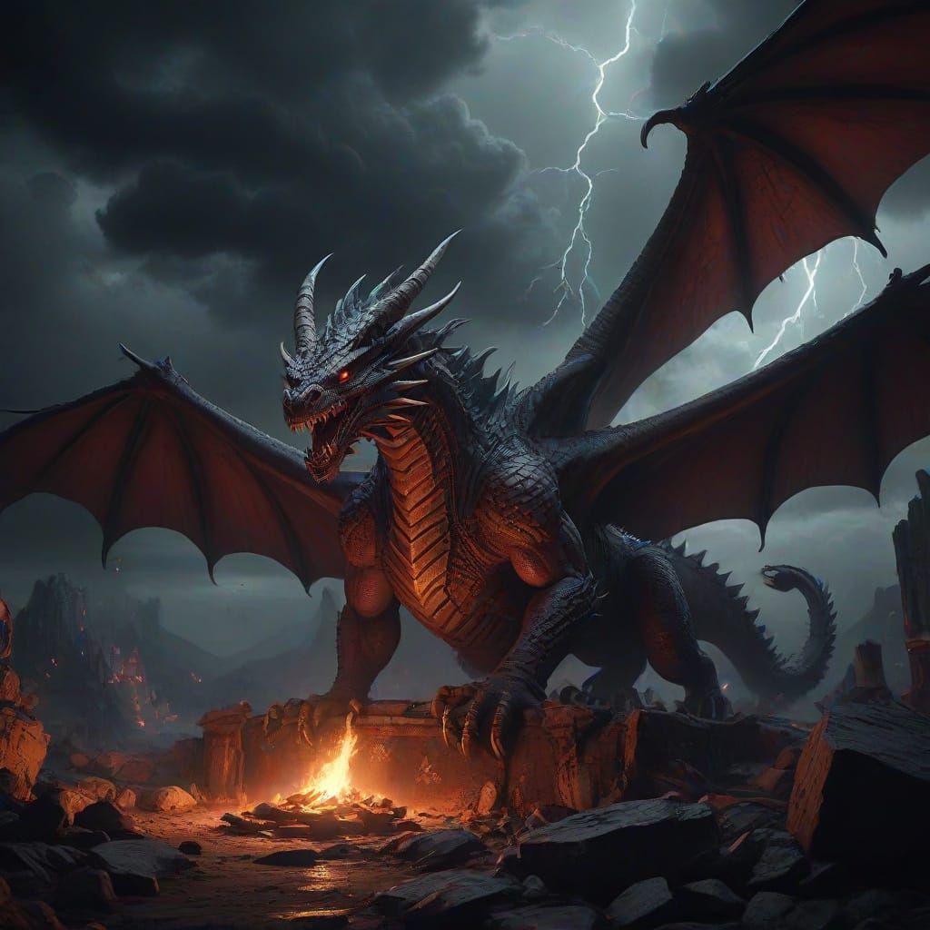 Epic Dragon Funeral Pyre Digital Painting