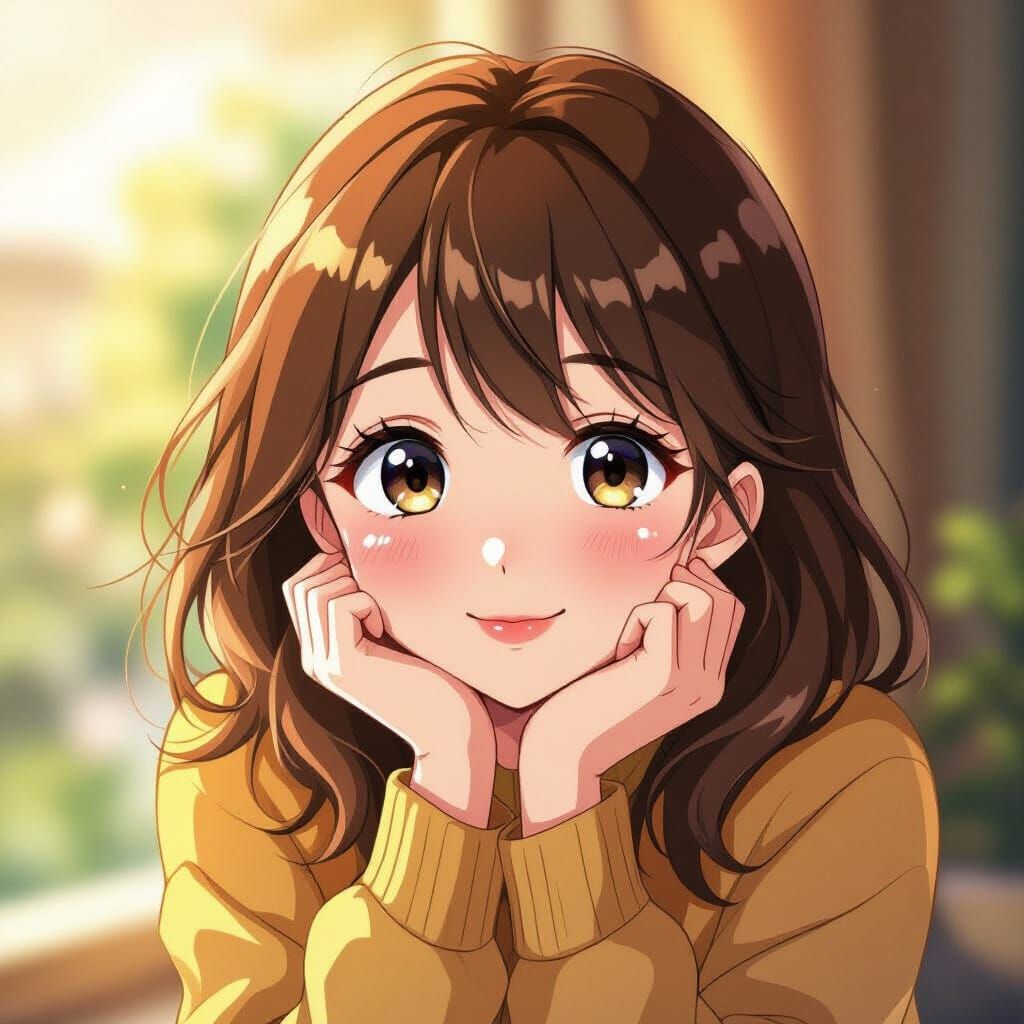 Cute Girl in Golden Hour Lighting, Anime Illustration Style