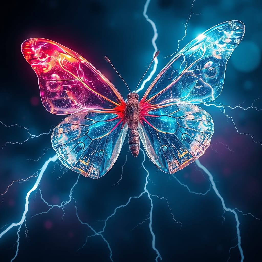 Surreal Storm Butterfly Emerges from Lightning Discharges in...