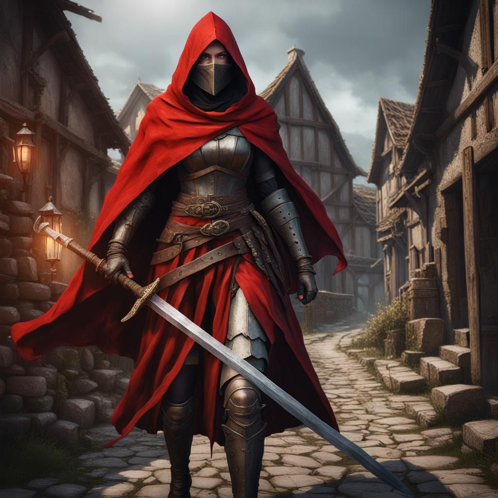 Medieval Armored Warrior in Rundown Village, Fantasy Art