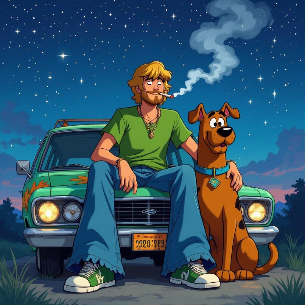 Shaggy and Scooby Doo Stargazing on Mystery Machine