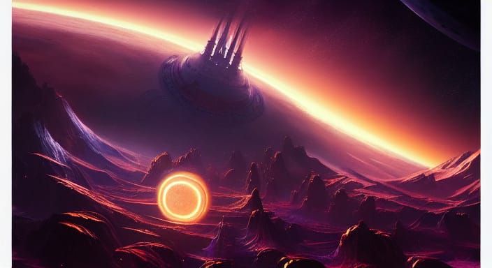 Cosmic City Painting with Sinister Planets