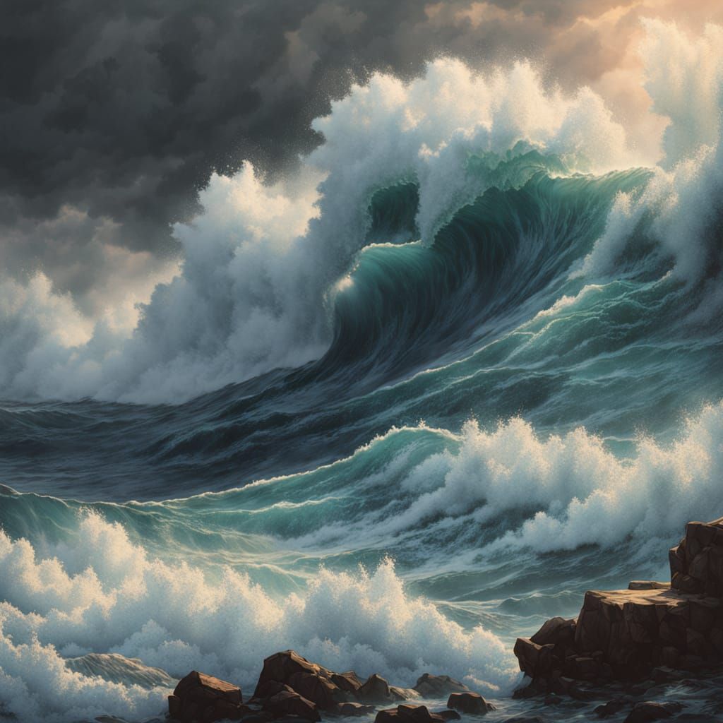 Dramatic Tempestuous Sea in Splash Art Style